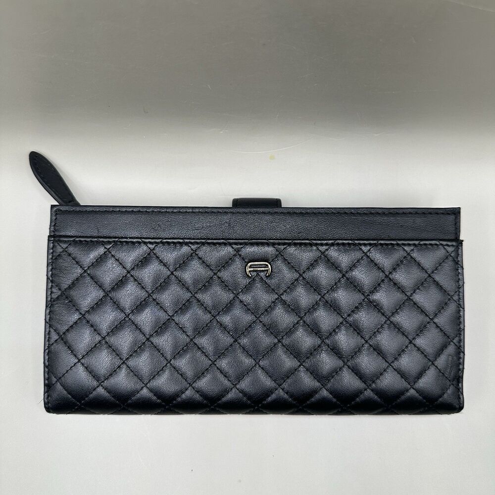 Designer wallet quilted black Etienne Aigner long clutch - Picture 2 of 11
